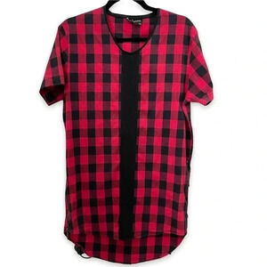 Black Red Plaid Zipper Tunic Top